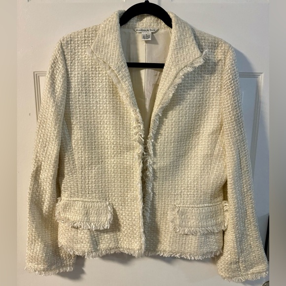 Vintage Preston & York Cream Textured Blazer Preppy Office Business Coco Chanel - Picture 2 of 14